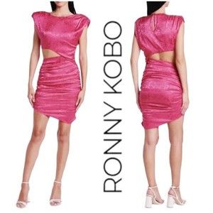 Ronny Kobo Kyle Asymmetric Cutout Ruched Pink Dress Medium Orig. MSRP: $368 NWOT